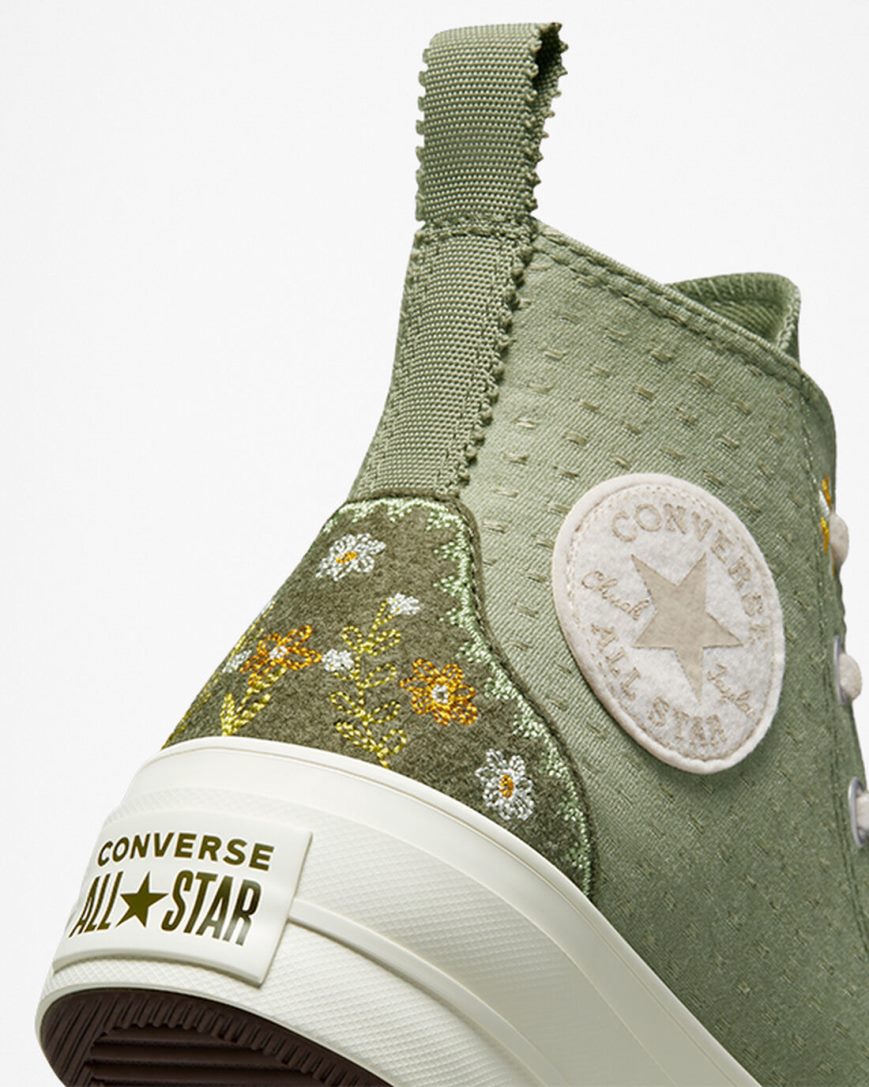 Zapatos Plataforma Converse Chuck Taylor All Star Lift Autumn Embroidery Altas Mujer Verde Menta | PE 87024L